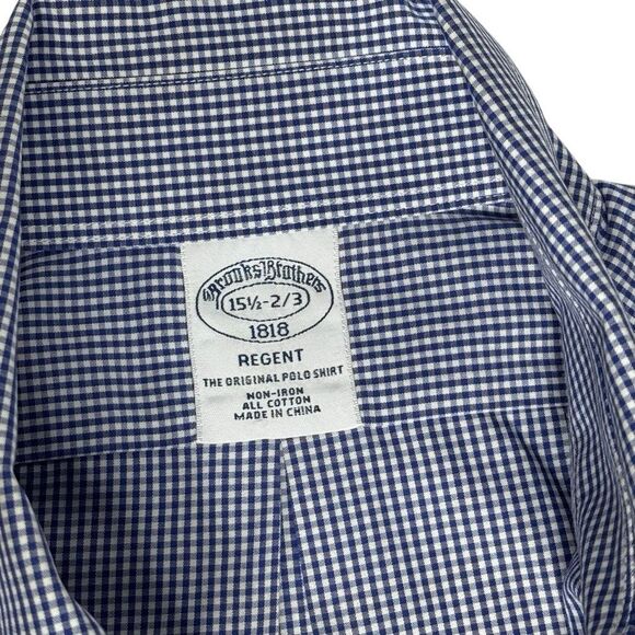 Brooks Brothers blue and white checkered long sleeve button up shirt size 15 1/2 - Picture 6 of 9
